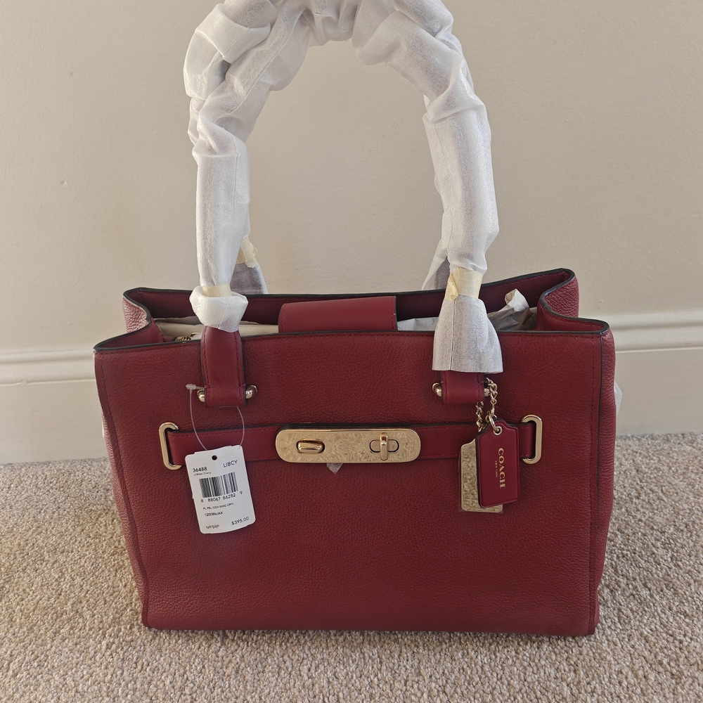 Coach Pebbled Leather Turnlock Satchel - Red